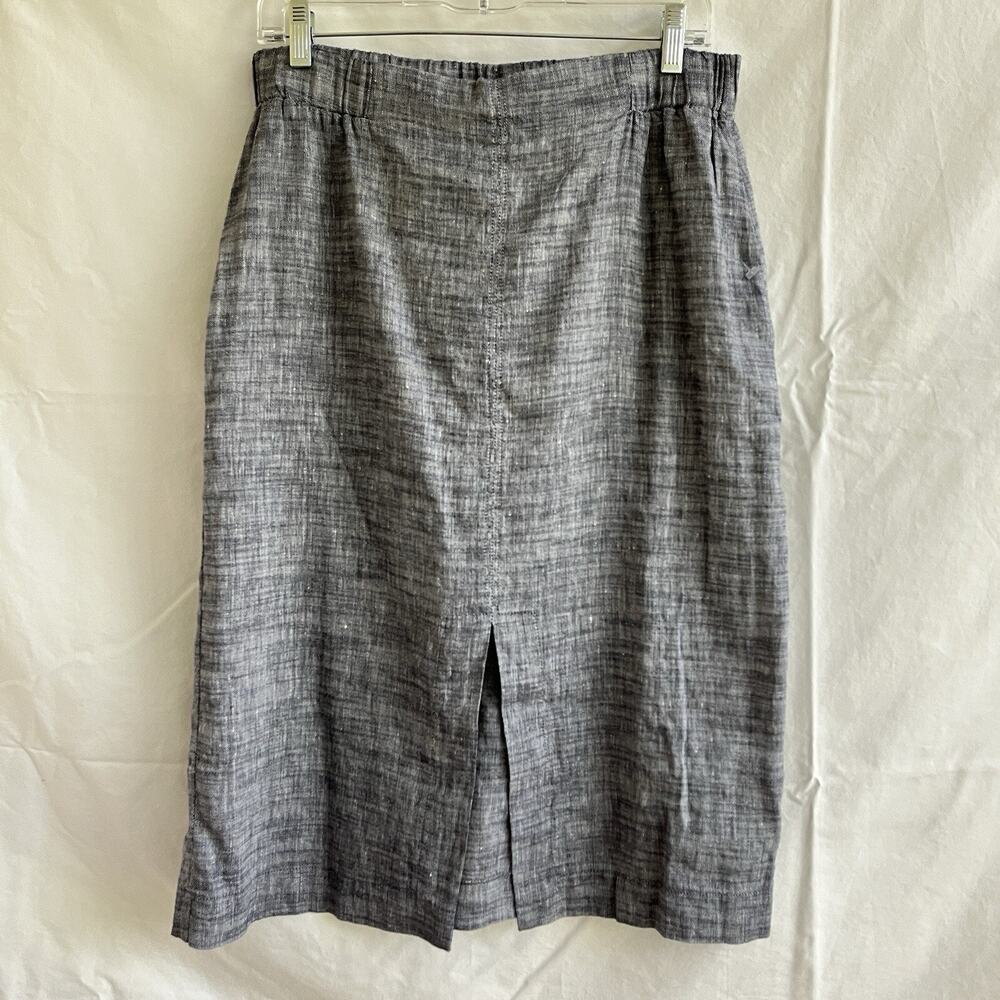 Etici Linen and cotton pull on midi skirt size XL, chambray, pockets, Lagenloook